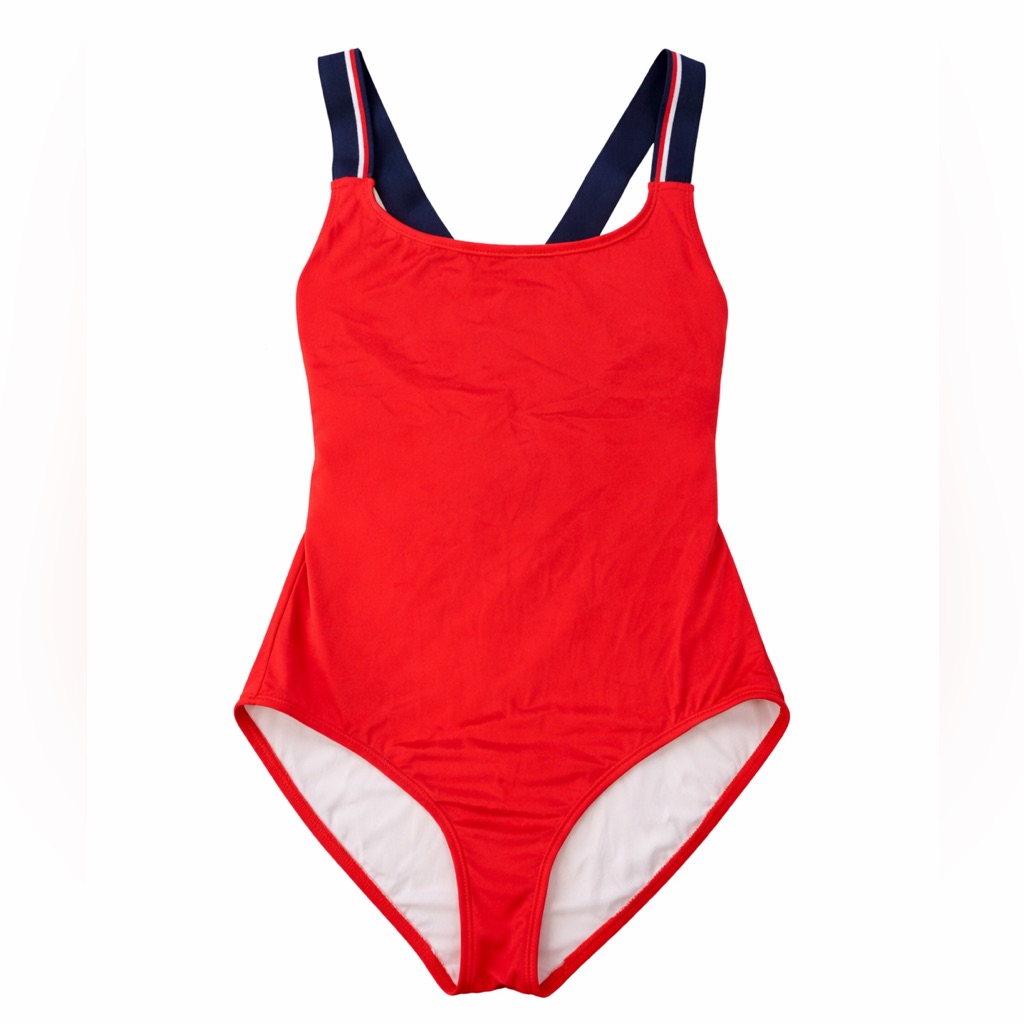 Tommy Hilfiger Red One-Piece Swimsuit With Striped Straps Size 14 Girl